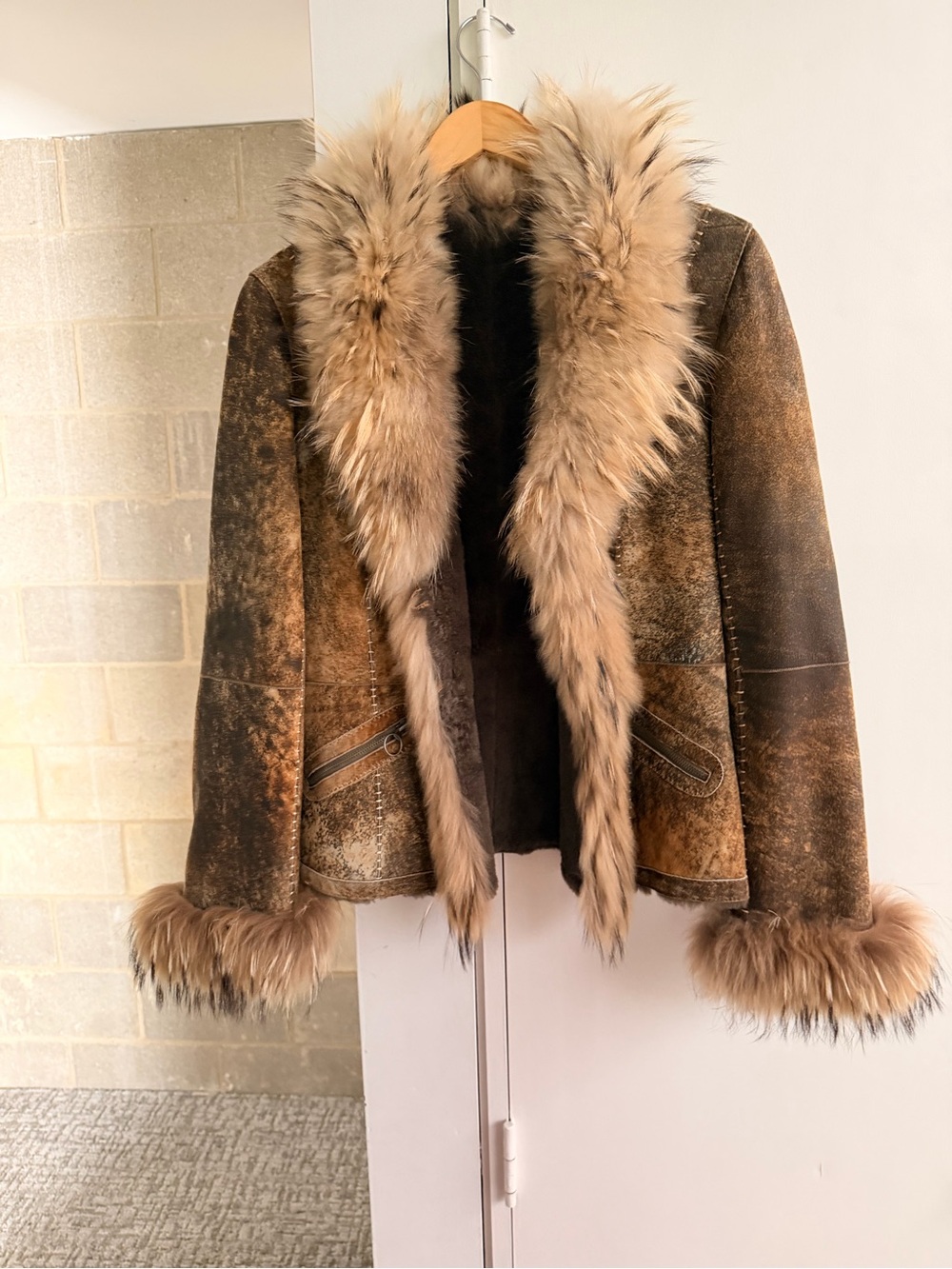 Jessica Brown Faux Suede Teddy Jacket with Fur Trim